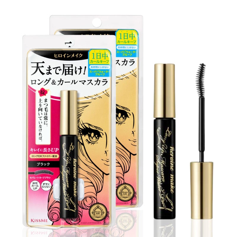HEROINE MAKE by KISSME Waterproof Mascara Black  Tubing Mascara Volume and Length by Defining Fiber for Long and Curl Eye Makeup for Women Made in Japan Black 2 EA